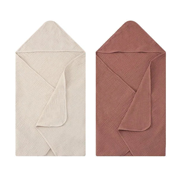 Infancie Baby Organic Muslin Hooded Towels Grey/Maron (81 x 81 cm) IT5378 Beige/Brown Age-Newborn & Above