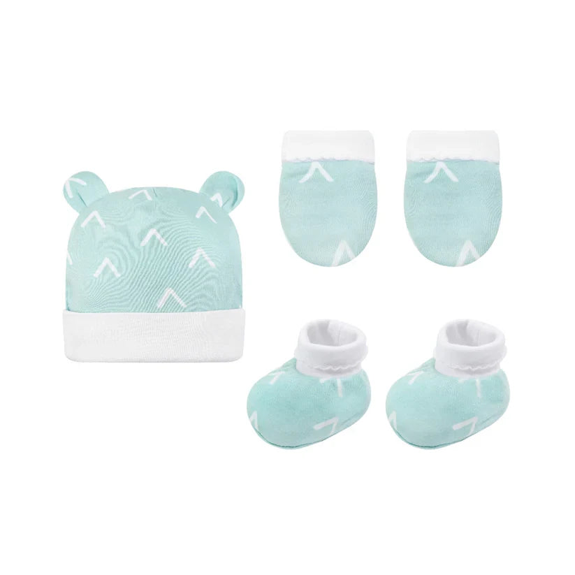 Infancie Bamboo Cotton 3-Piece Newborn Set of Booties,Mittens & Hat Blue IT5015