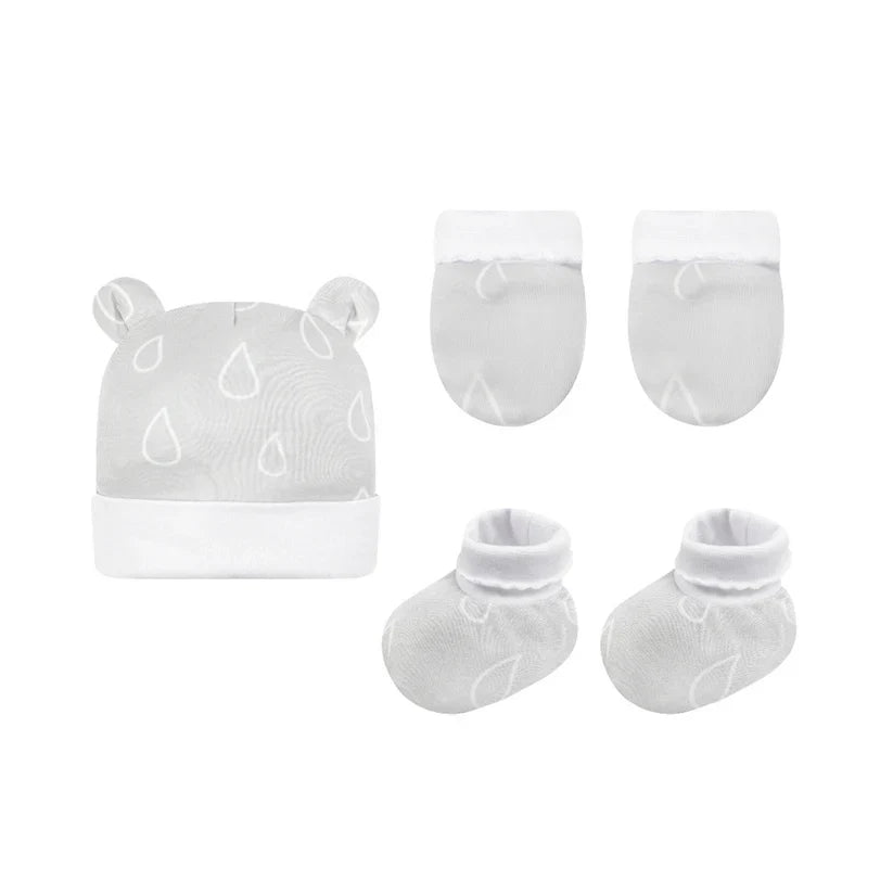 Infancie Bamboo Cotton 3-Piece Newborn Set of Booties,Mittens & Hat Grey IT5013