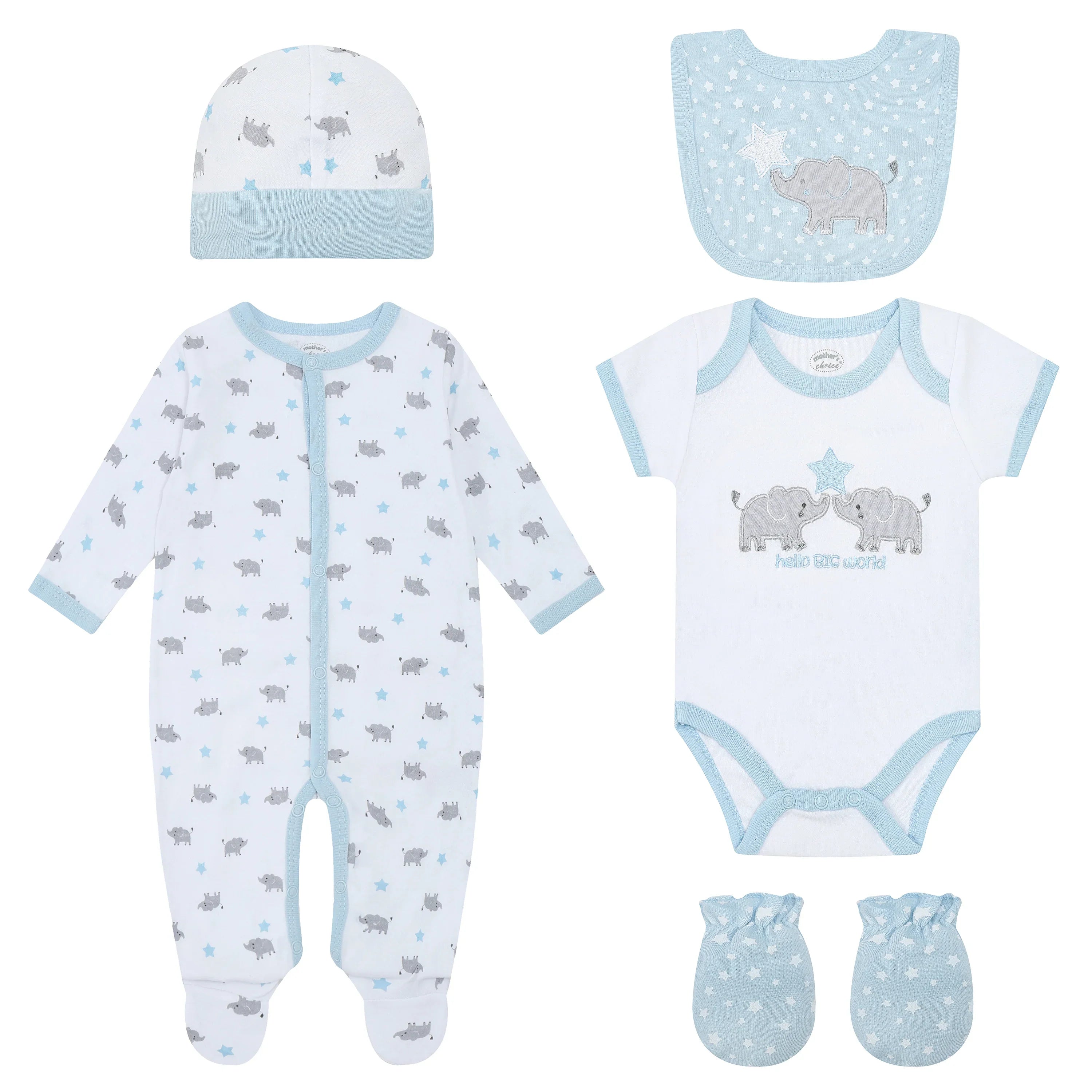 Infancie Cute Baby 5-Piece Layette Gift Set (Bodysuit, Babygrower, Mittens, Bibs & Cap)  White/Pink IT5744