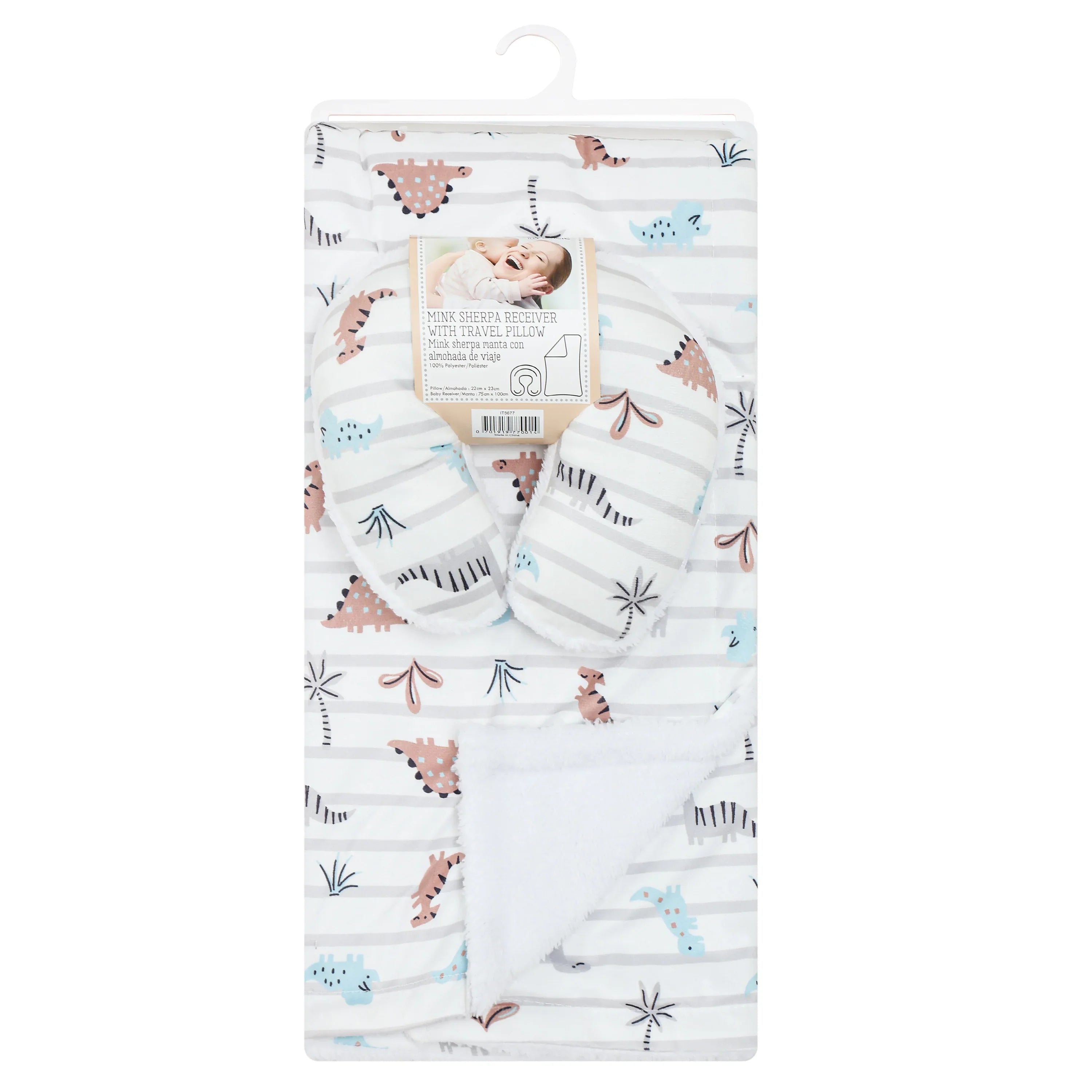 Infancie Jungle Themed Baby Mink Sherpa Blanket and Travel Pillow White Age- Newborn & Above IT5677