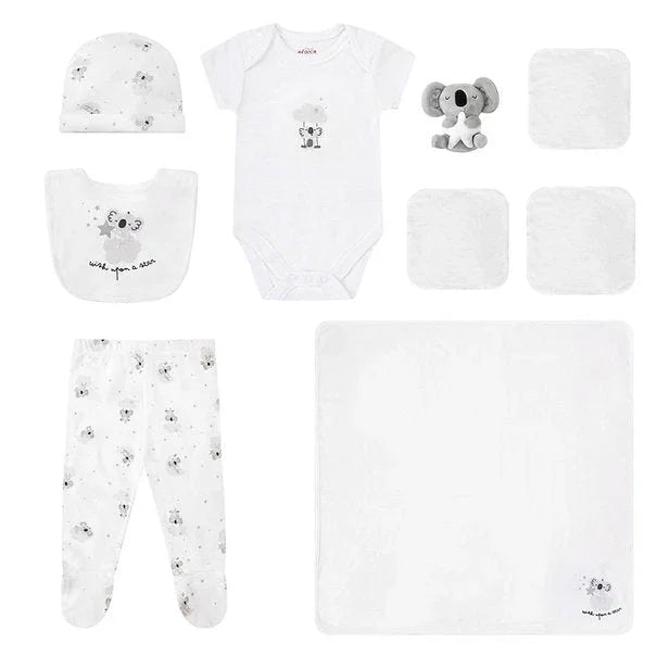 Infancie Koala Themed Organic10-Piece Essential Baby Layette Set with Plush Toy Grey/White IT5200