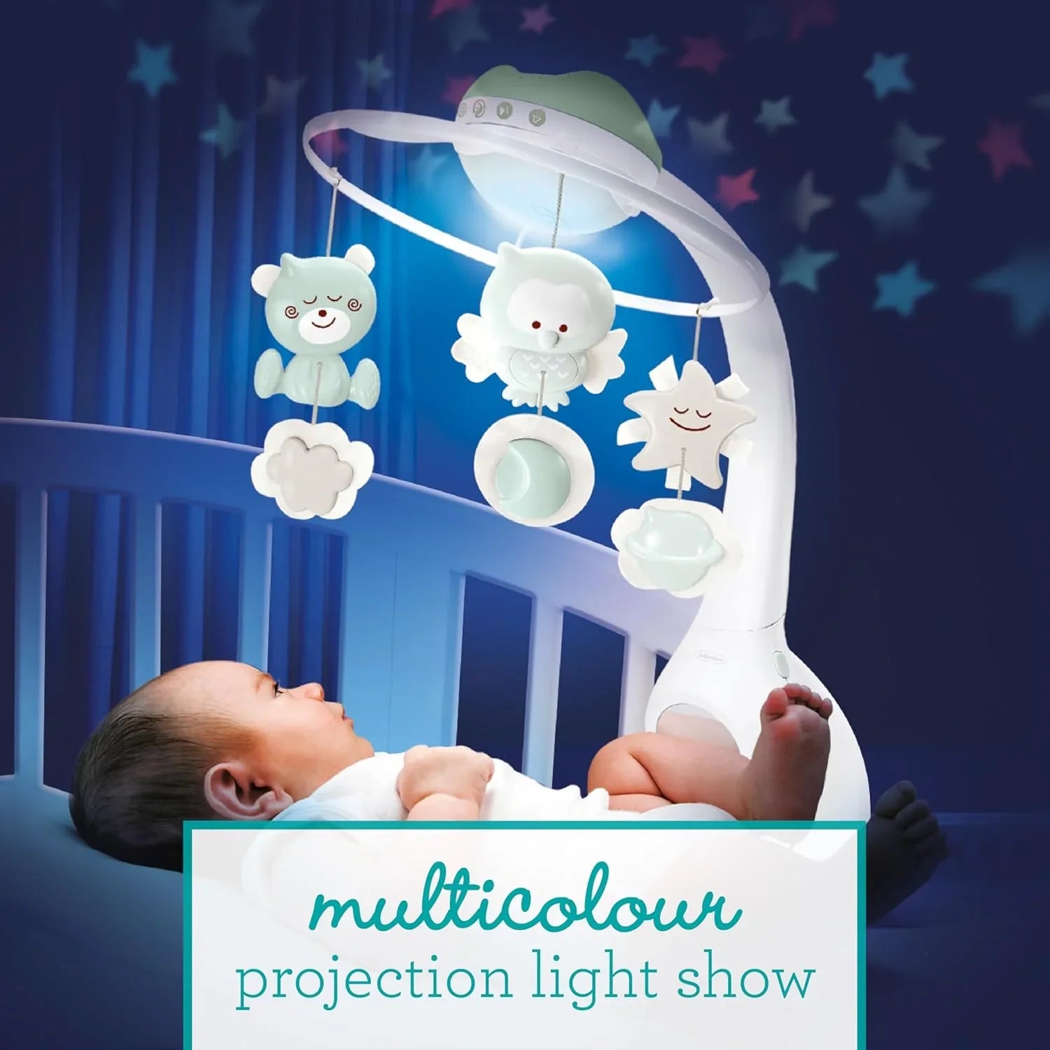 Infantino 3-In-1 Projector Musical Mobile Carousel with Wake-Up Mode to Simulate Daylight, Includes 6 Melodies & 4 Nature Sounds Sage Age- Newborn & Above