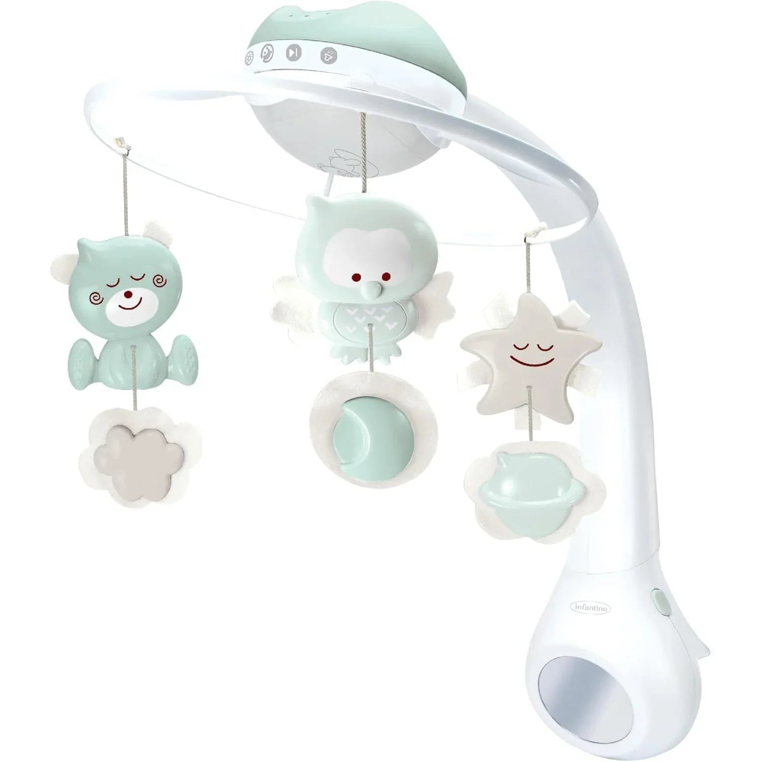 Infantino 3-In-1 Projector Musical Mobile Carousel with Wake-Up Mode to Simulate Daylight, Includes 6 Melodies & 4 Nature Sounds Sage Age- Newborn & Above