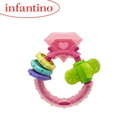 Infantino Chew Play Ring Teether Pink Age 3 Months Above Peekaboo