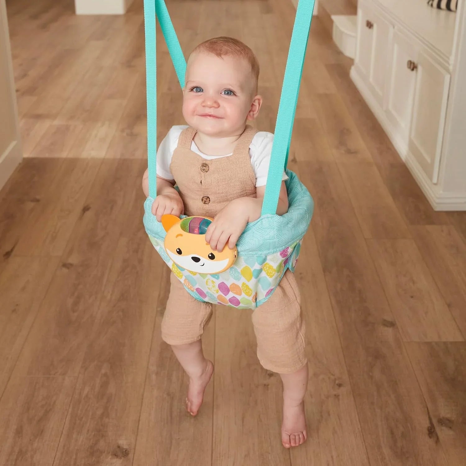 Infantino Fox2-in-1 Music & Lights Doorway Activity Jumper with Motion-Activated Sounds Blue/Grey  Age- 6 Months & Above