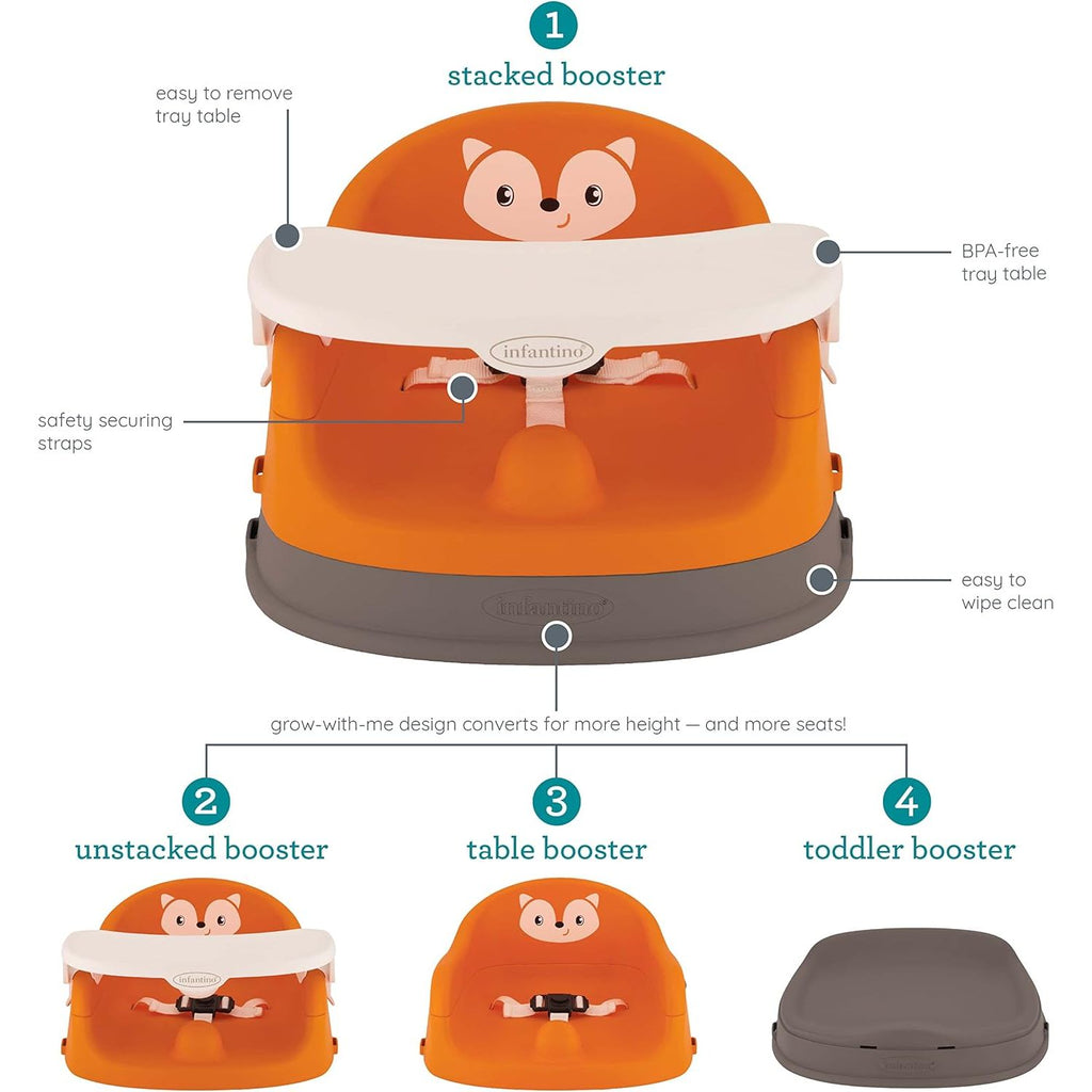 Infantino Grow-With-Me 4-in-1 Feeding Booster Seat Orange Age- 6 Months & Above (Holds upto 30 kg)