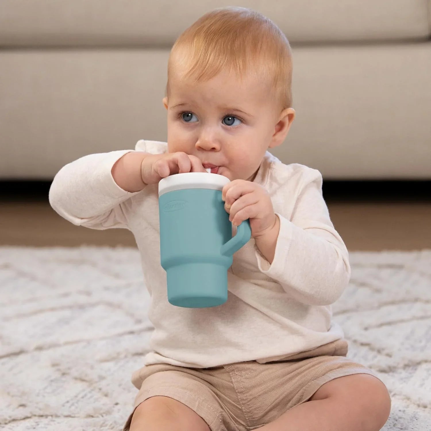 Infantino My 1st Tumbler – Adorable Miniature Tumbler with Leak-Resistant Sipper Moody Blue Age- 6 Months & Above  