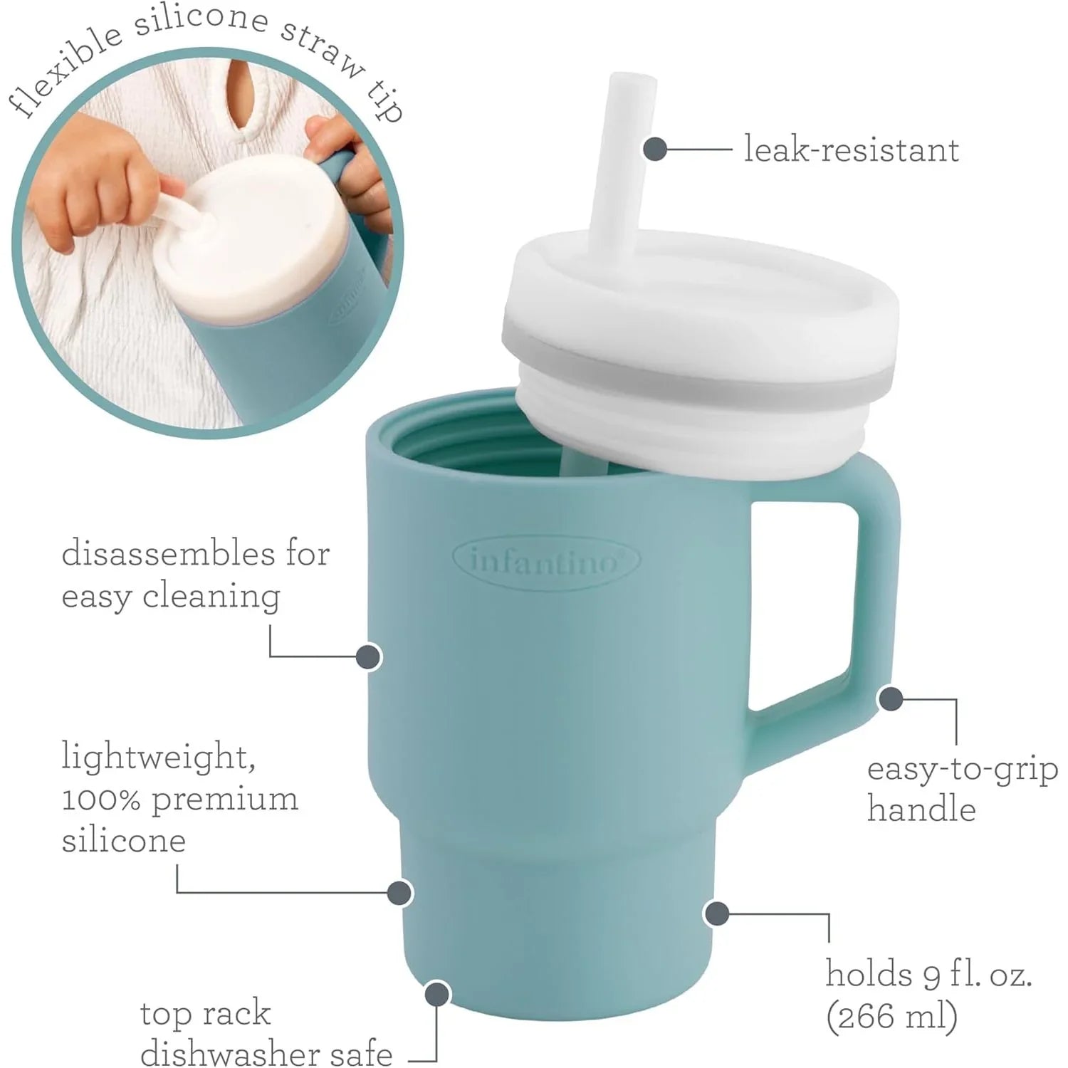 Infantino My 1st Tumbler – Adorable Miniature Tumbler with Leak-Resistant Sipper Moody Blue Age- 6 Months & Above  