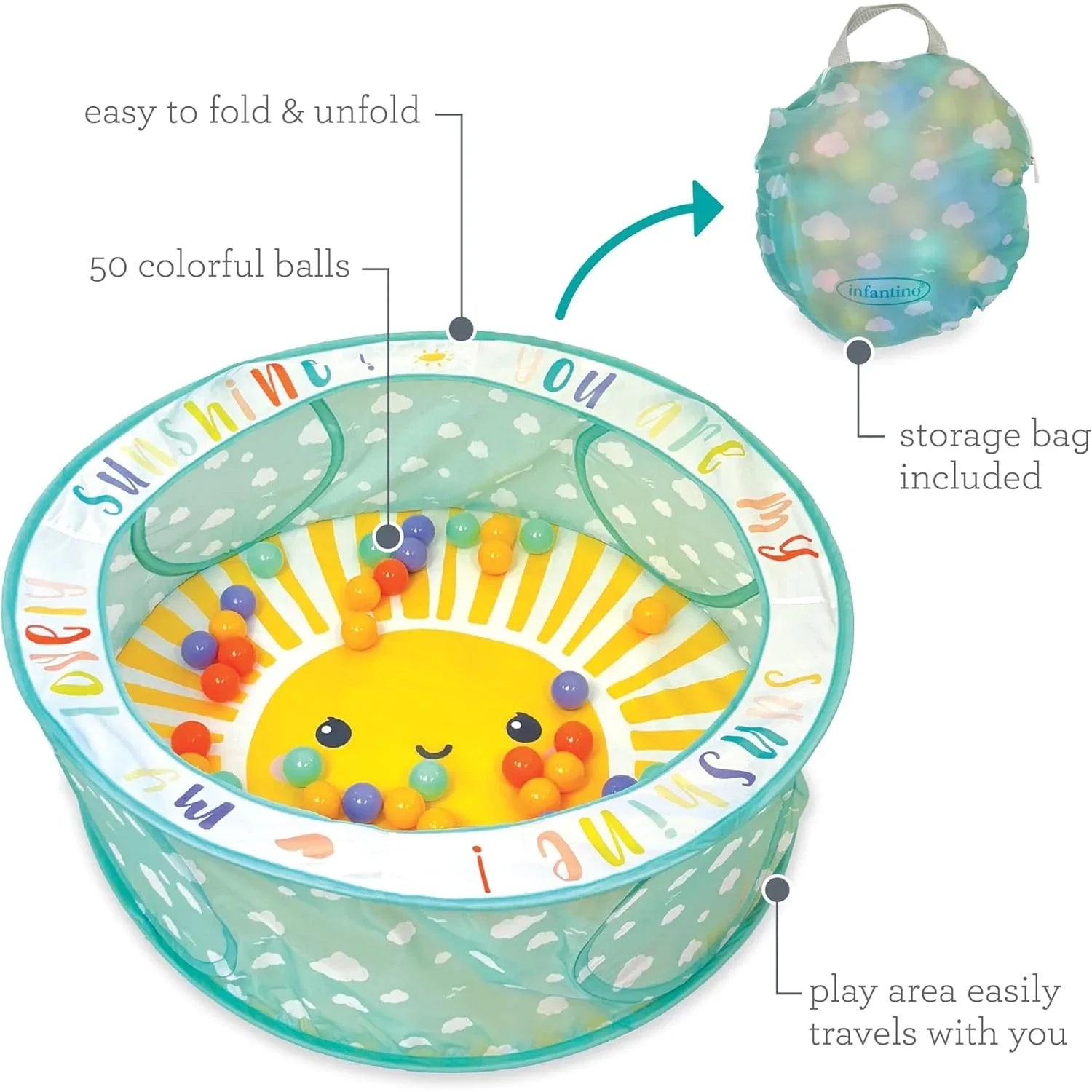 Infantino Pop-Up Ball Pit – 50 Colorful Balls, Easy Setup & Storage, 35