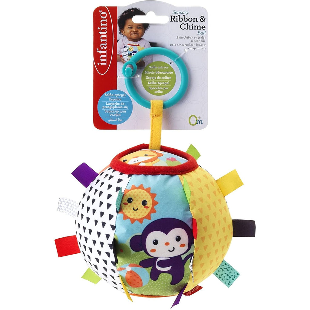Infantino Sensory Ribbon & Chime Hanging Ball Multicolor Age- Newborn to 3 Years