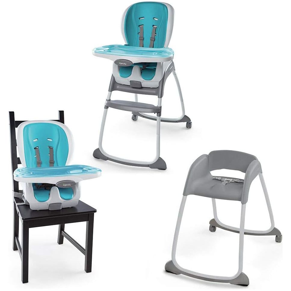 Ingenuity Smart Clean Trio Elite 3-in-1 High Toddler Chair and Booster Chair Aqua/Grey Age- 6 Months to 5 Years