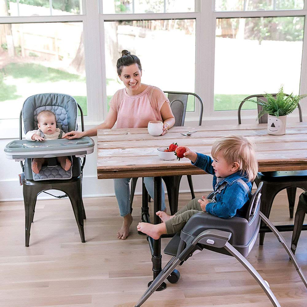 Ingenuity Smart Serve Baby s 4 in 1 Connolly High Chair with Swing Out Tray and Booster Grey Age 6 Months to 5 Years Peekaboo