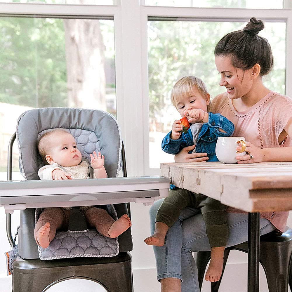 Ingenuity Smart Serve Baby s 4 in 1 Connolly High Chair with Swing Out Tray and Booster Grey Age 6 Months to 5 Years Peekaboo