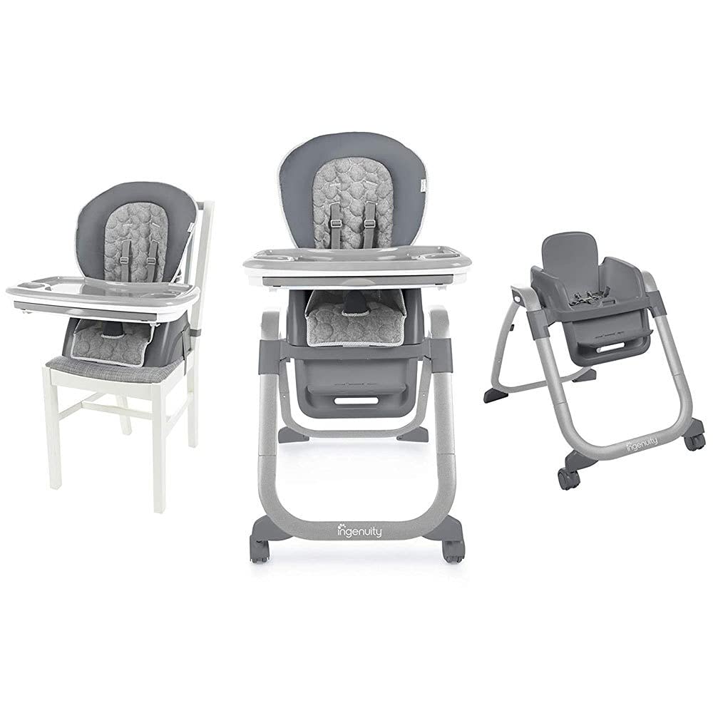 Ingenuity Smart Serve Baby s 4 in 1 Connolly High Chair with Swing Out Tray and Booster Grey Age 6 Months to 5 Years Peekaboo