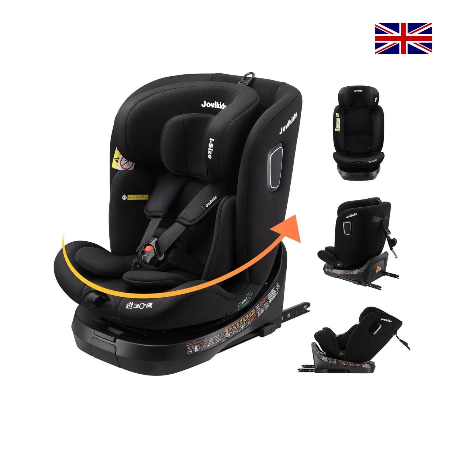 Jovikids ISOFIX Car Seat 360 for 40 150cm Kids Group 0 1 2 3 WDCS001 Black Age Newborn to 12 Years Peekaboo