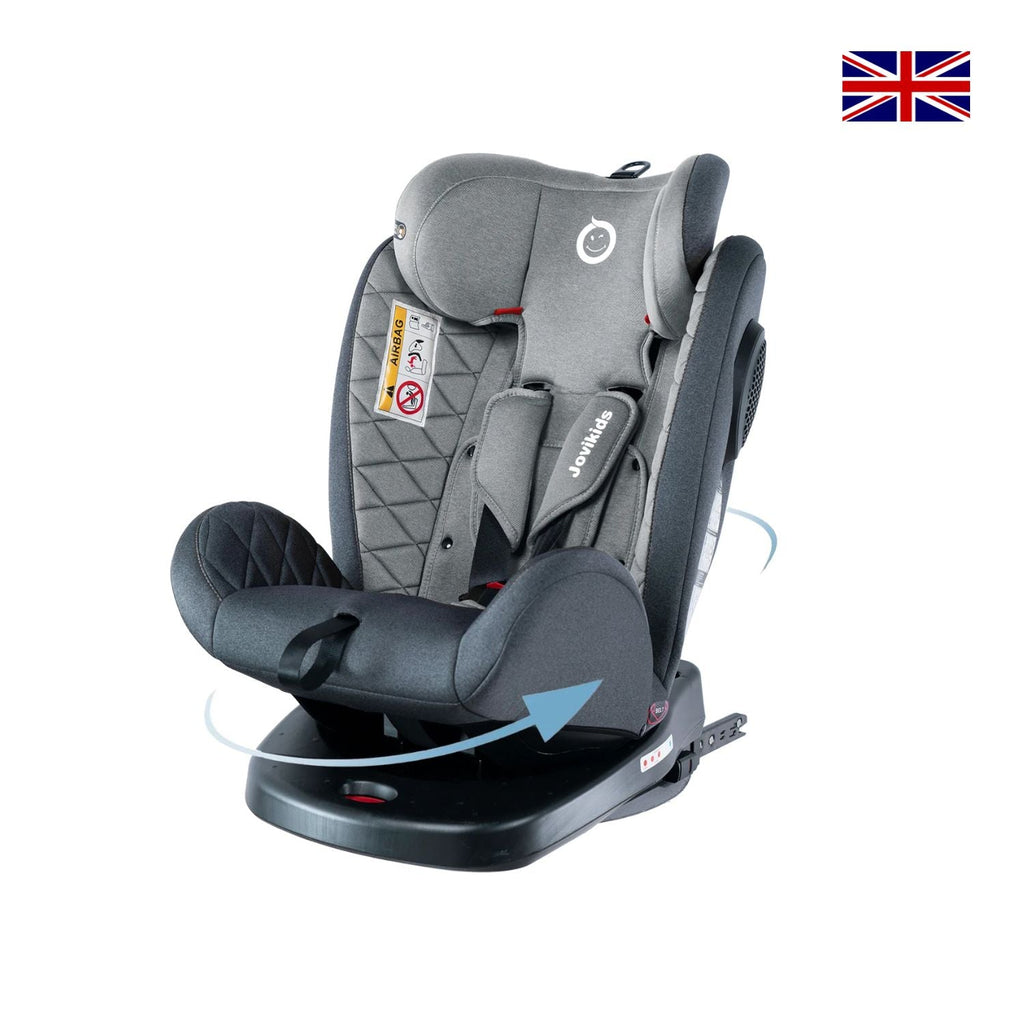 Jovikids Isofix with Top Tether 360 Degree Swivel Car Seat, Group 0/1/2/3 (WD002) Black Age- newborn to 12 Years