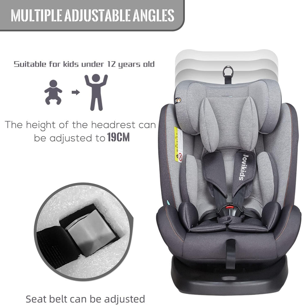 Jovikids Isofix with Top Tether 360 Degree Swivel Car Seat, Group 0/1/2/3 (WD002) Black Age- newborn to 12 Years
