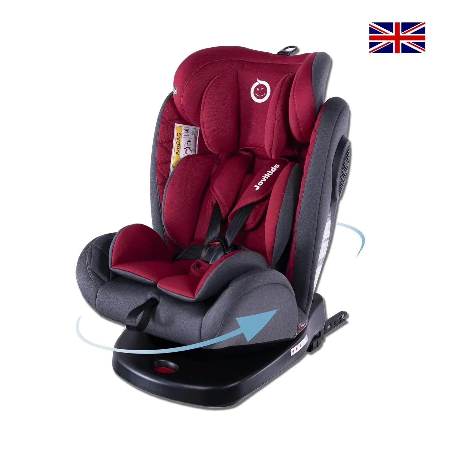 Jovikids Isofix with Top Tether 360 Degree Swivel Car Seat, Group 0/1/2/3 (WD002) Red Age- Newborn to 12 Years