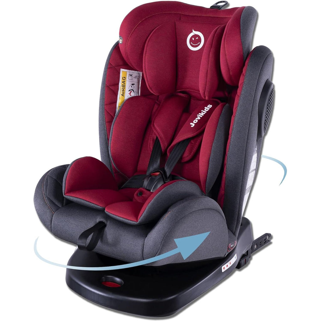 Jovikids Isofix with Top Tether 360 Degree Swivel Car Seat, Group 0/1/2/3 (WD002) Red Age- Newborn to 12 Years