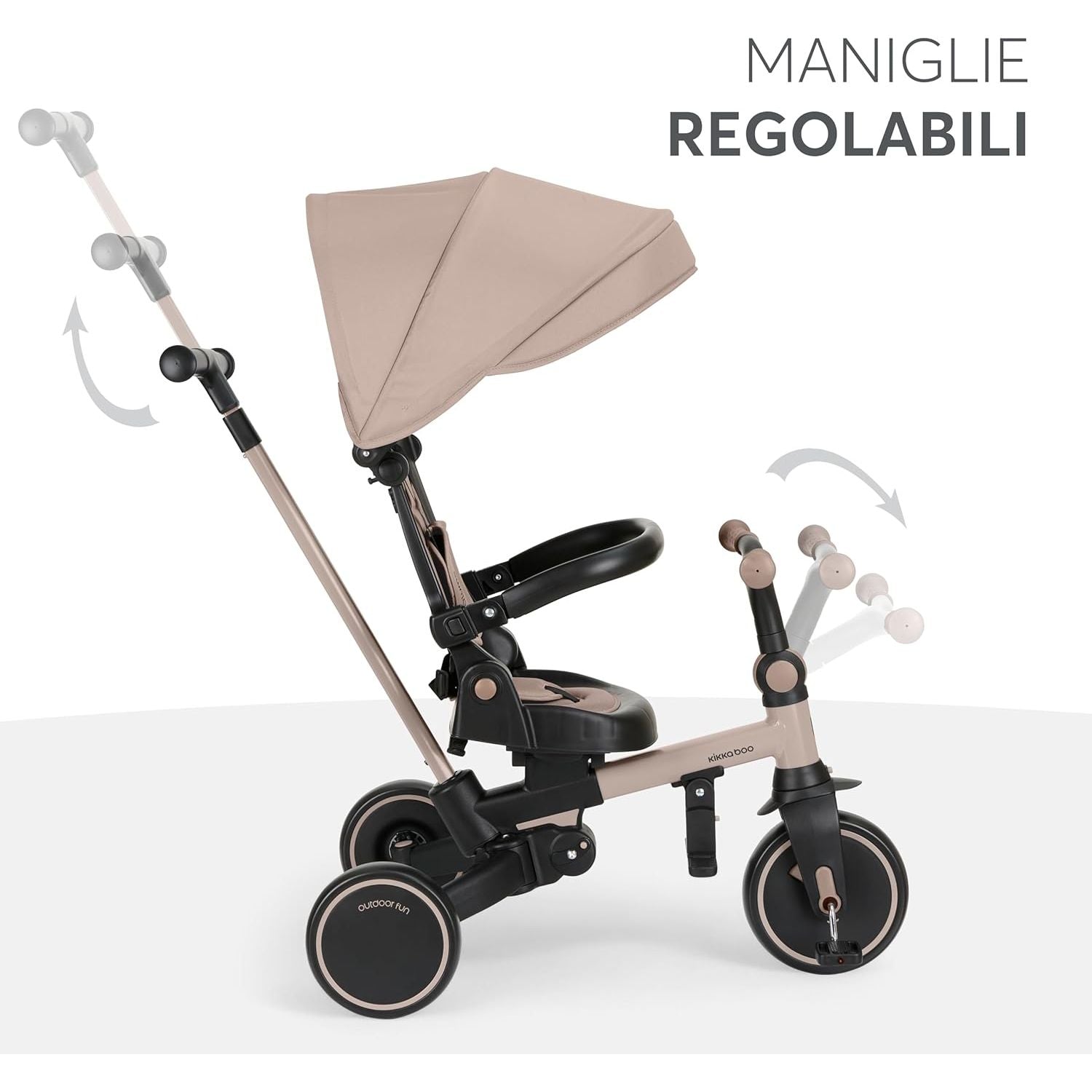 KikkaBoo Aluma Evolutionary  8-in-1 Foldable Convertible Tricycle with Reversible Seat & Parent Handle Beige Age- 12 Months to 5 Years