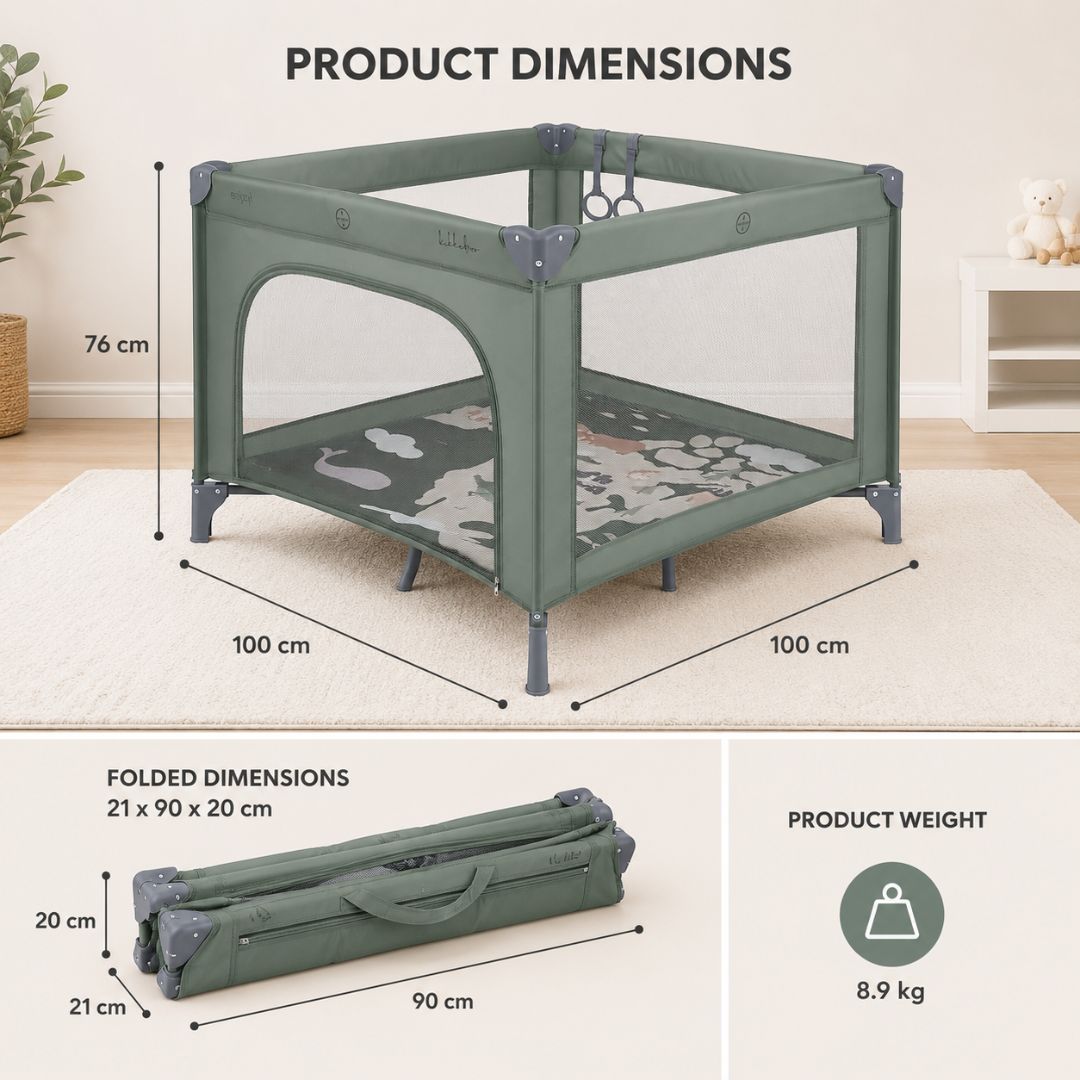 KikkaBoo Enjoy North America Green 2026 Foldable Baby Playpen & Travel Cot with Mattress, Mesh Windows & Carry BagPink Age-Newborn to 36 Months (Holds upto 15 Kg)