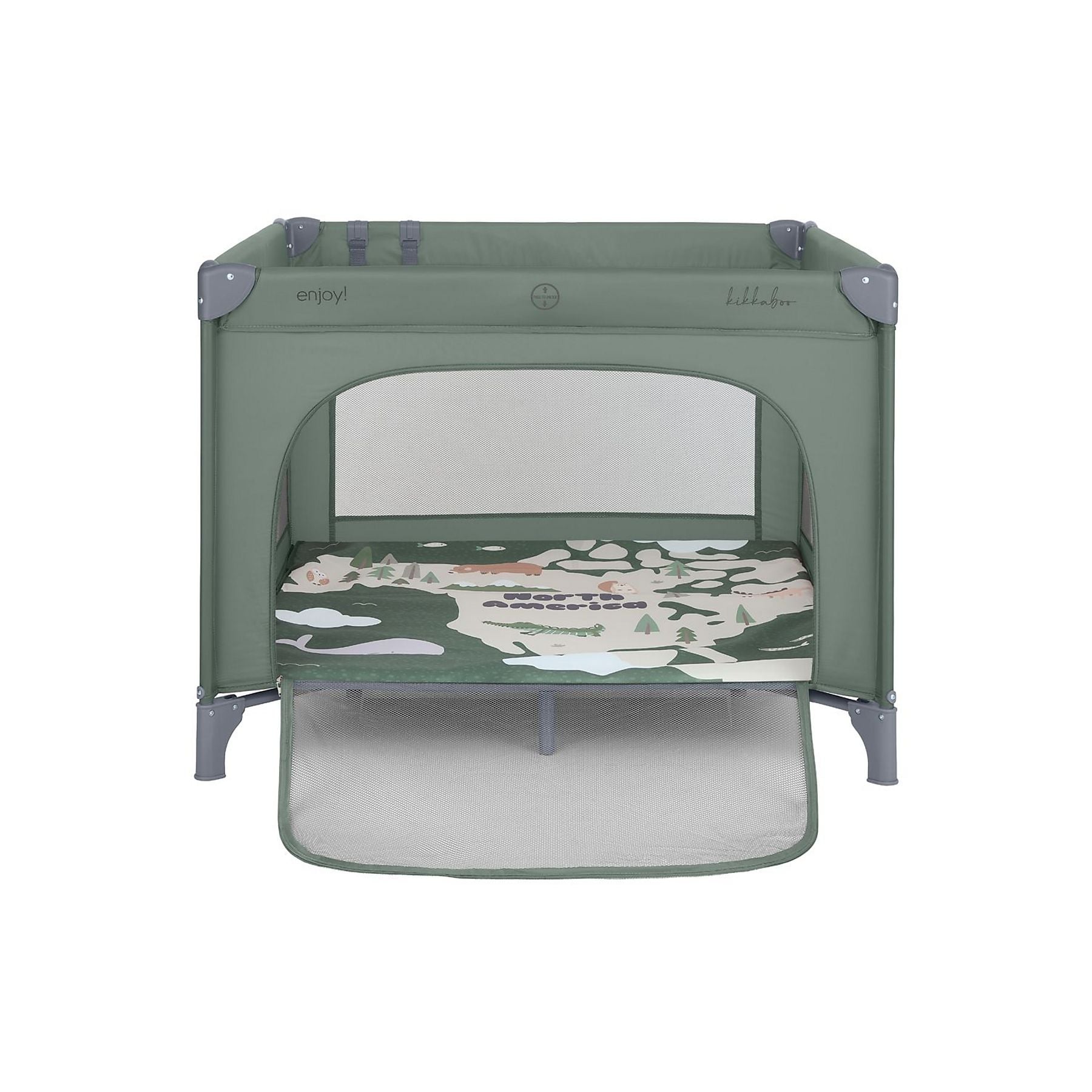 KikkaBoo  Enjoy North America Green 2026 Foldable Baby Playpen & Travel Cot with Mattress, Mesh Windows & Carry BagPink Age-Newborn to 36 Months (Holds upto 15 Kg)