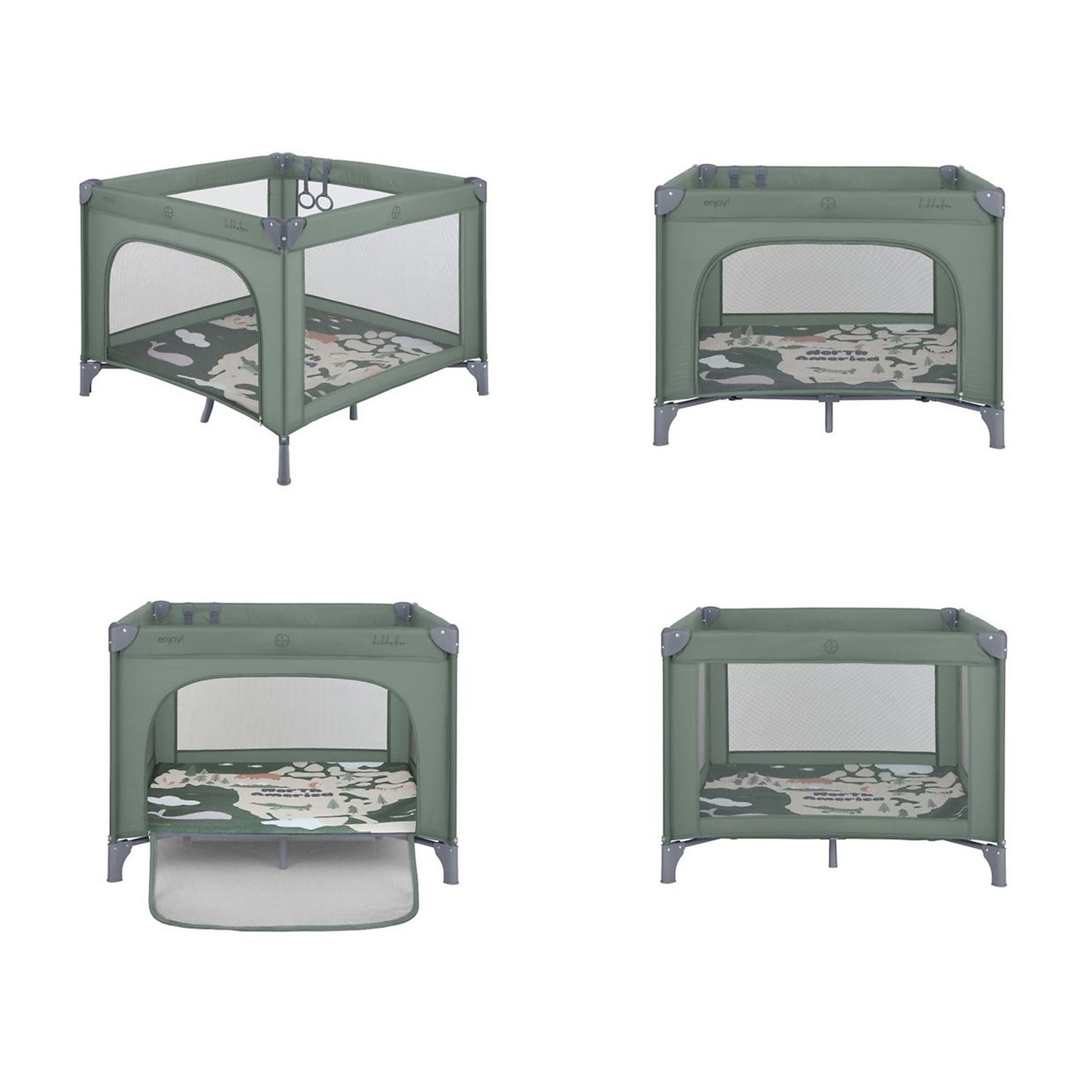 KikkaBoo  Enjoy North America Green 2026 Foldable Baby Playpen & Travel Cot with Mattress, Mesh Windows & Carry BagPink Age-Newborn to 36 Months (Holds upto 15 Kg)