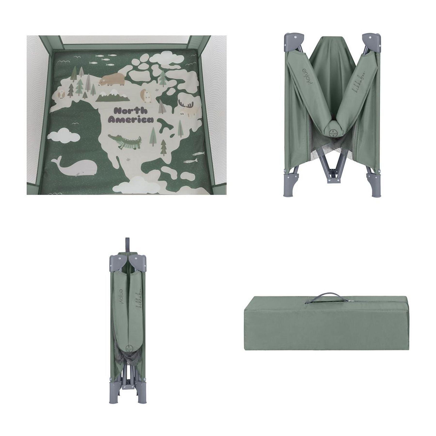KikkaBoo  Enjoy North America Green 2026 Foldable Baby Playpen & Travel Cot with Mattress, Mesh Windows & Carry BagPink Age-Newborn to 36 Months (Holds upto 15 Kg)