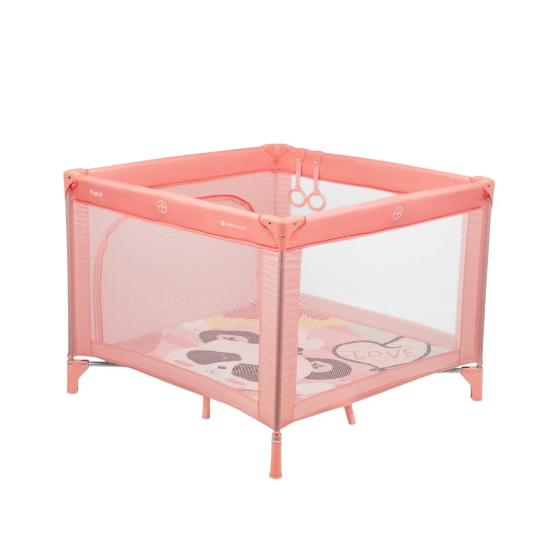 KikkaBoo Enjoy Panda 2023 Cuna Park Foldable Baby Playpen & Travel Cot with Mattress, Mesh Windows & Carry BagPink Age-Newborn to 36 Months (Holds upto 15 Kg)
