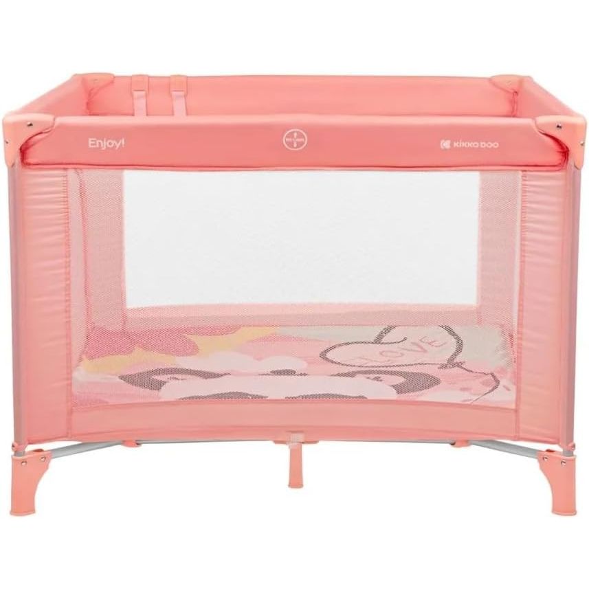 KikkaBoo Enjoy Panda 2023 Cuna Park Foldable Baby Playpen & Travel Cot with Mattress, Mesh Windows & Carry BagPink Age-Newborn to 36 Months (Holds upto 15 Kg)