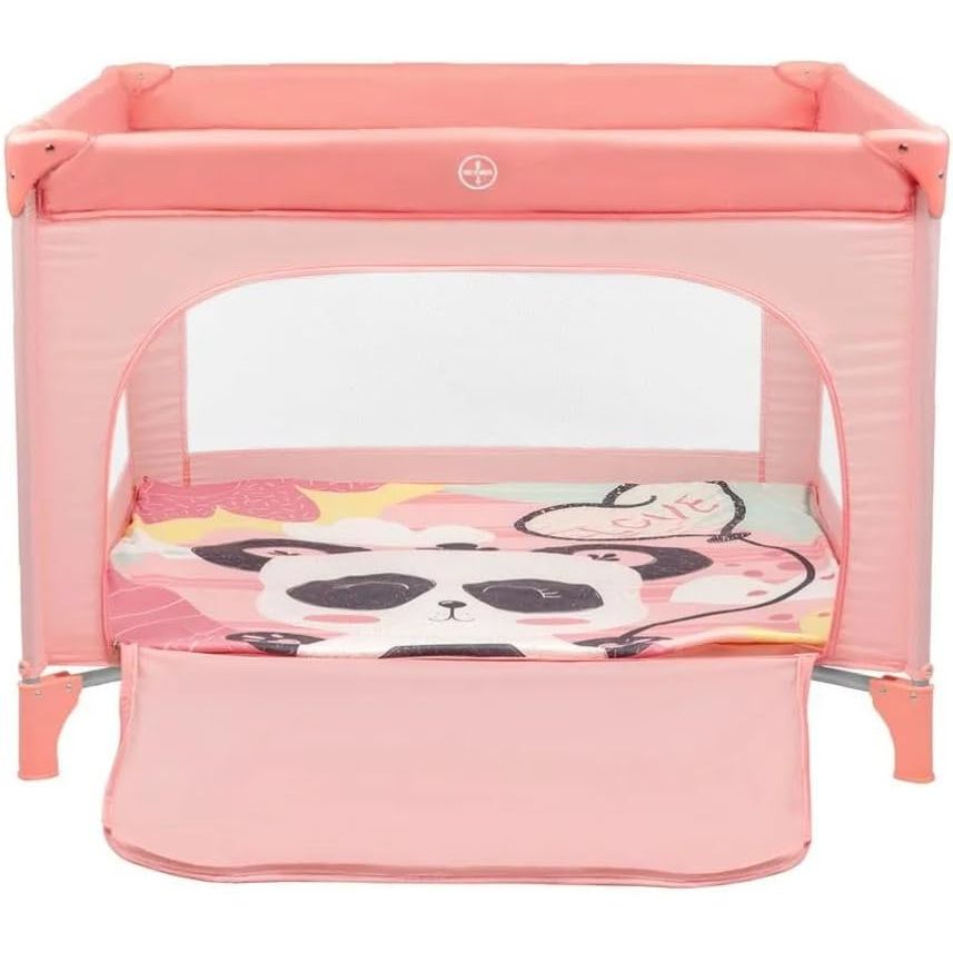 KikkaBoo Enjoy Panda 2023 Cuna Park Foldable Baby Playpen & Travel Cot with Mattress, Mesh Windows & Carry BagPink Age-Newborn to 36 Months (Holds upto 15 Kg)