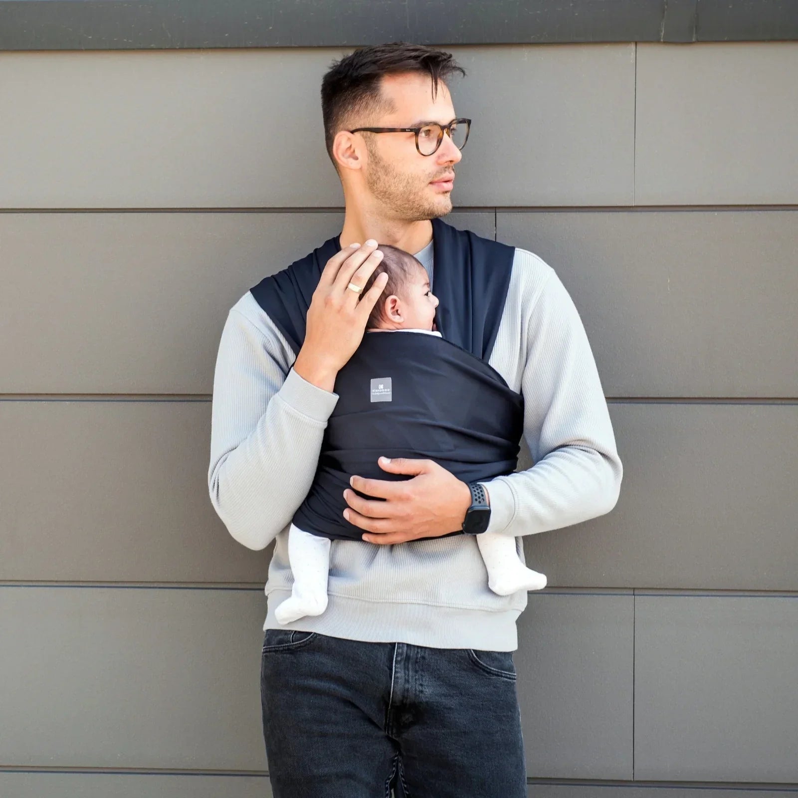 KikkaBoo Isla Babywearing Wrap Carrier Black  Age- Newborn upto 18 Kg