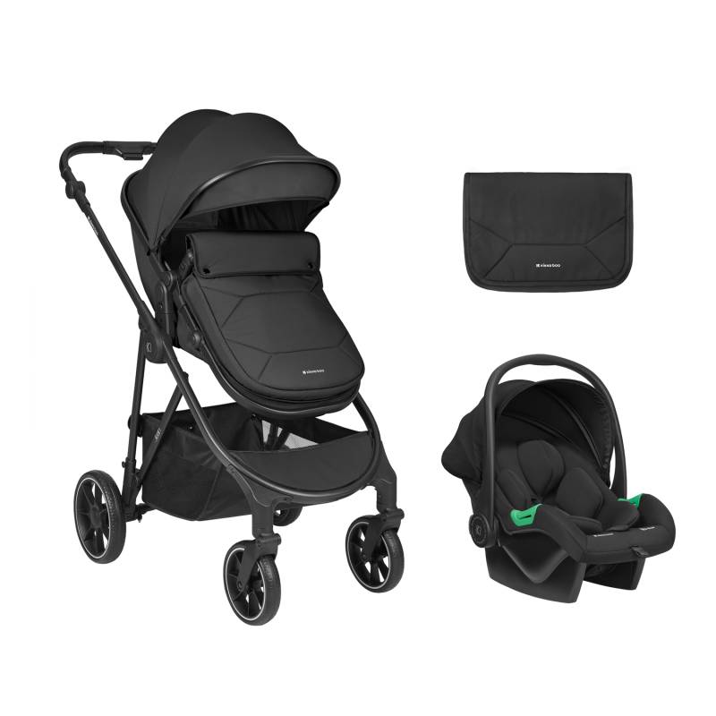 KikkaBoo Jean 3-in-1 Stroller Travel System with Carrycot & Car Seat Black Denim Age- Newborn & Above (Holds upto 22 Kg)