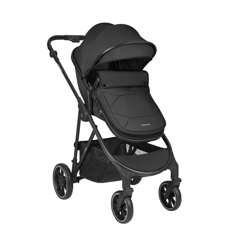 KikkaBoo Jean 3-in-1 Stroller Travel System with Carrycot & Car Seat Black Denim Age- Newborn & Above (Holds upto 22 Kg)