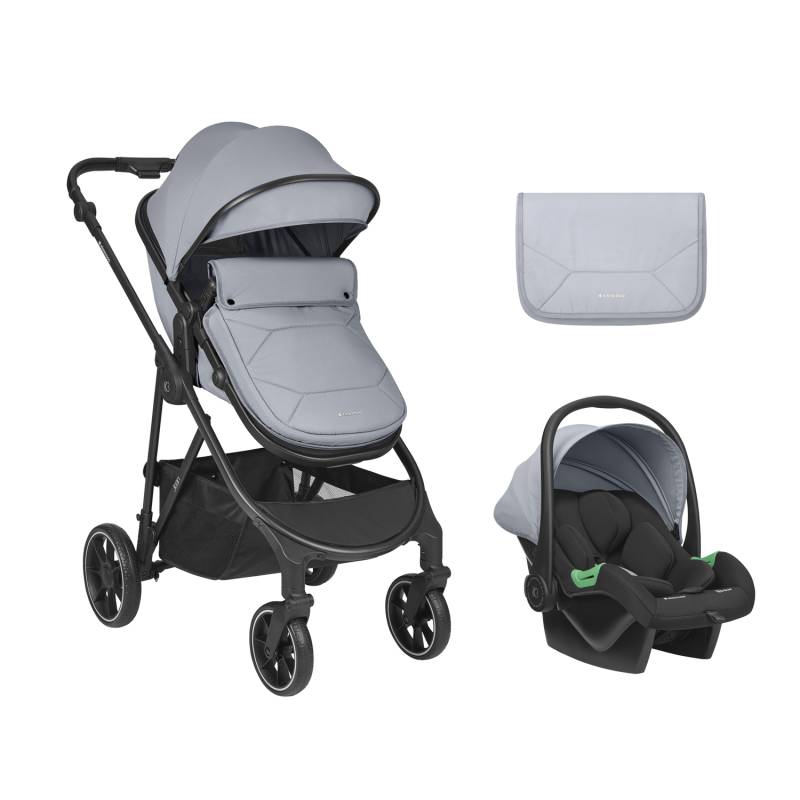 KikkaBoo Jean 3-in-1 Stroller Travel System with Carrycot & Car Seat Dark Grey Denim Age- Newborn & Above (Holds upto 22 Kg)