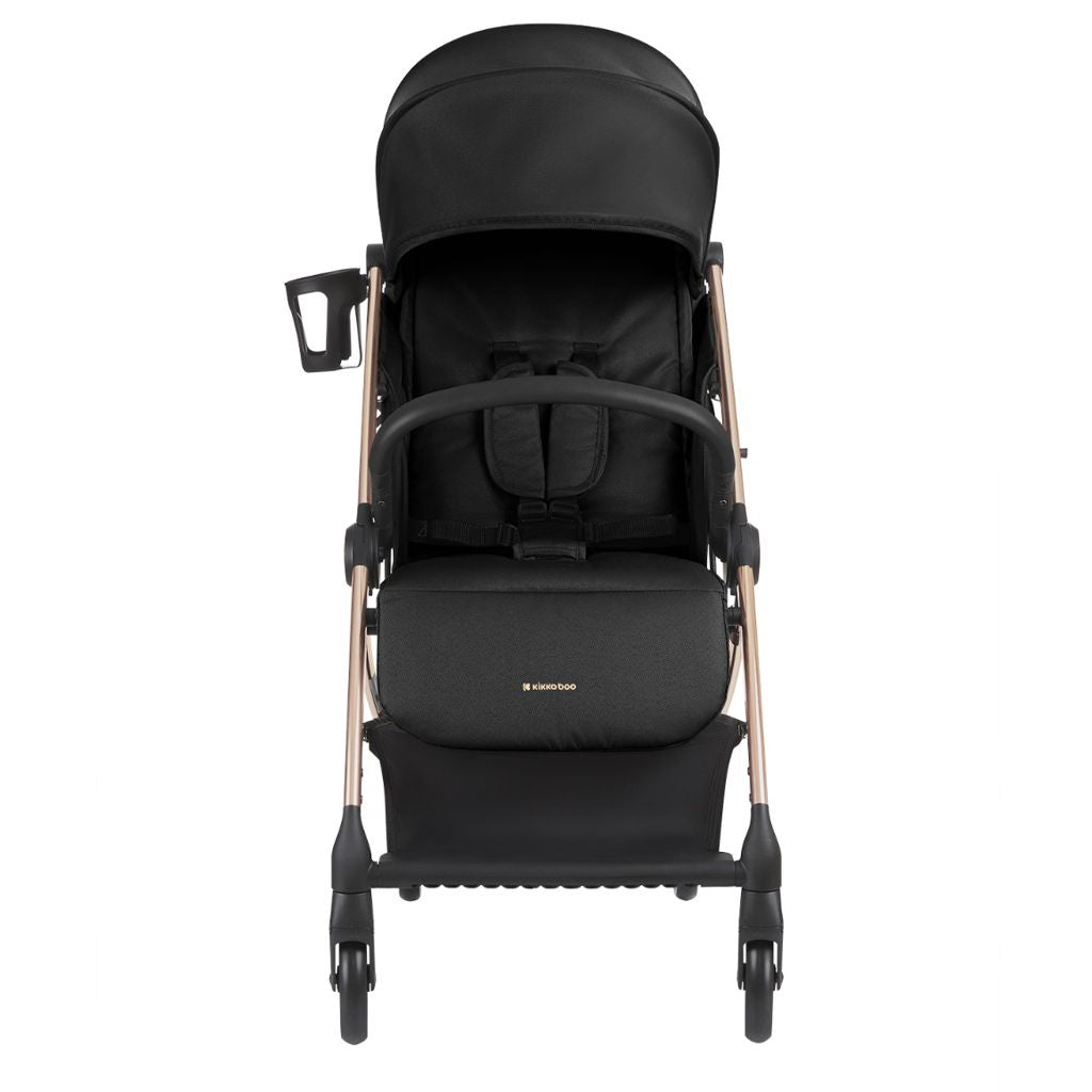 KikkaBoo Joy Lightweight Auto-Folding Compact Baby Stroller with One-Touch Fold, Reclining Seat, Suspension Wheels, Cup Holder & UV Canopy Black  Age- Newborn & Above (Holds upto 22 Kg
