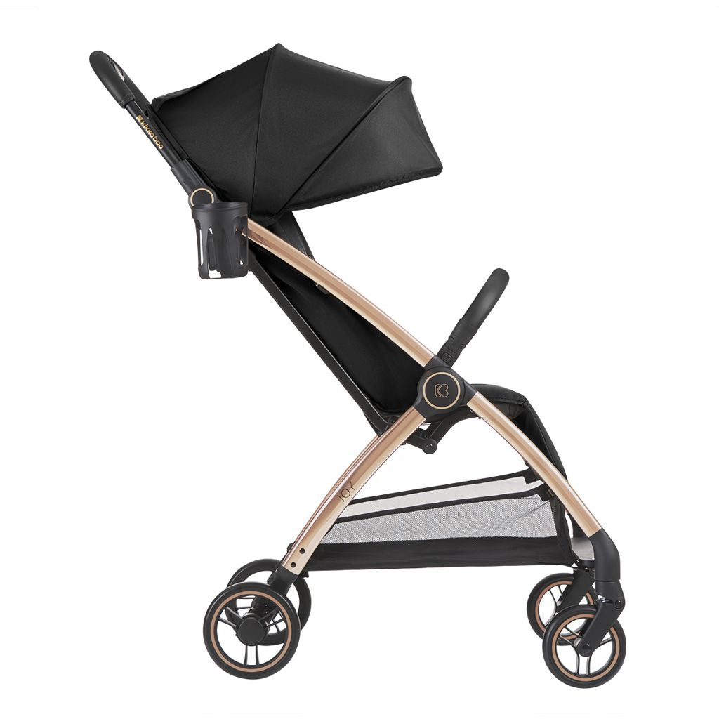 KikkaBoo Joy Lightweight Auto-Folding Compact Baby Stroller with One-Touch Fold, Reclining Seat, Suspension Wheels, Cup Holder & UV Canopy Black  Age- Newborn & Above (Holds upto 22 Kg