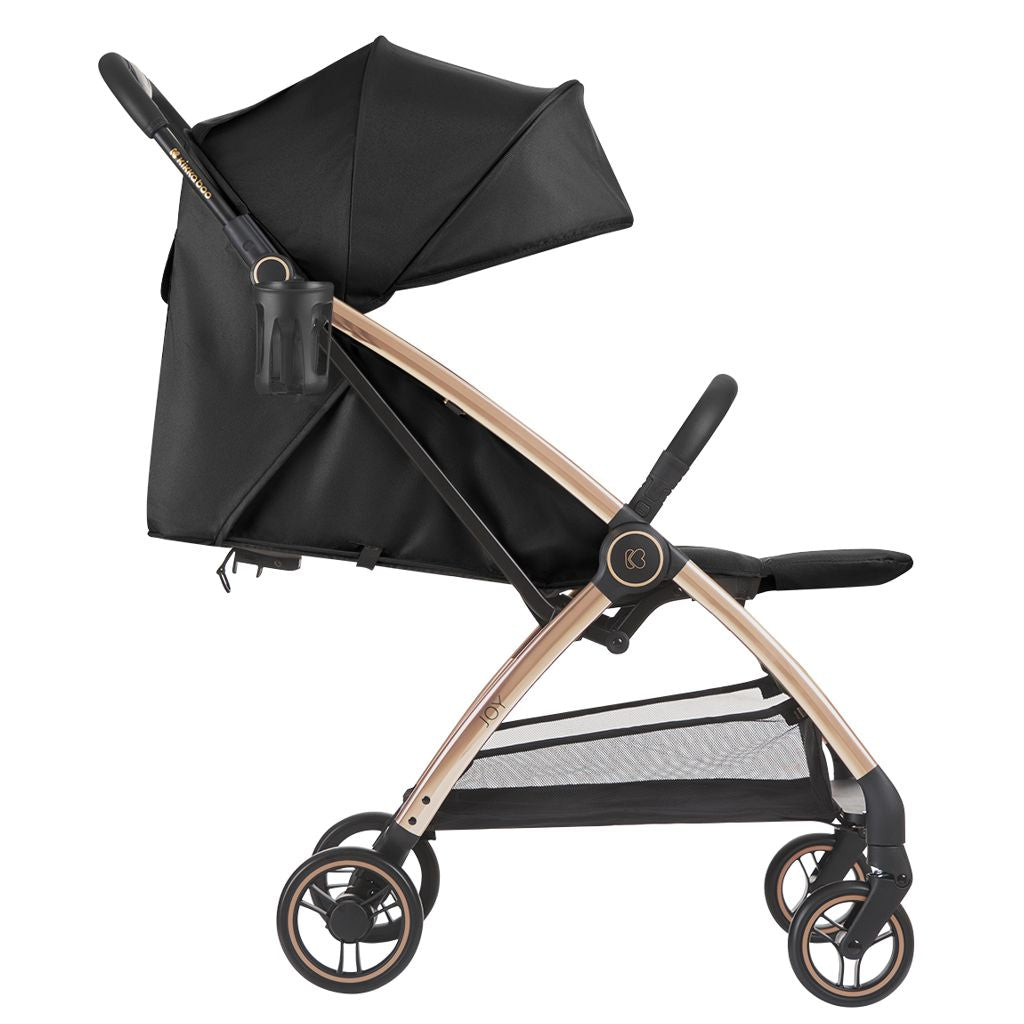 KikkaBoo Joy Lightweight Auto-Folding Compact Baby Stroller with One-Touch Fold, Reclining Seat, Suspension Wheels, Cup Holder & UV Canopy Black  Age- Newborn & Above (Holds upto 22 Kg