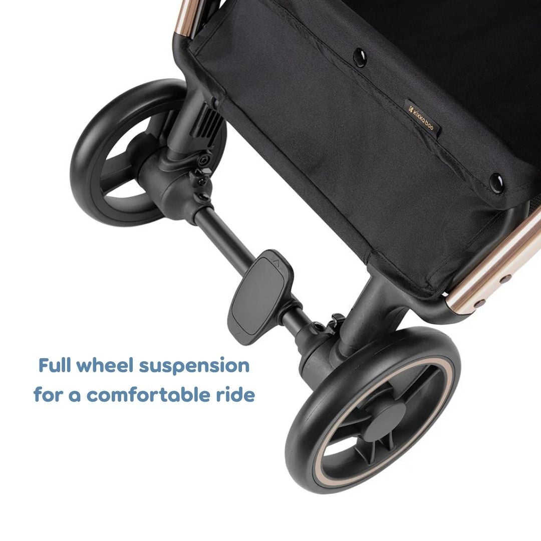 KikkaBoo Joy Lightweight Auto-Folding Compact Baby Stroller with One-Touch Fold, Reclining Seat, Suspension Wheels, Cup Holder & UV Canopy Black Age- Newborn & Above (Holds upto 22 Kg