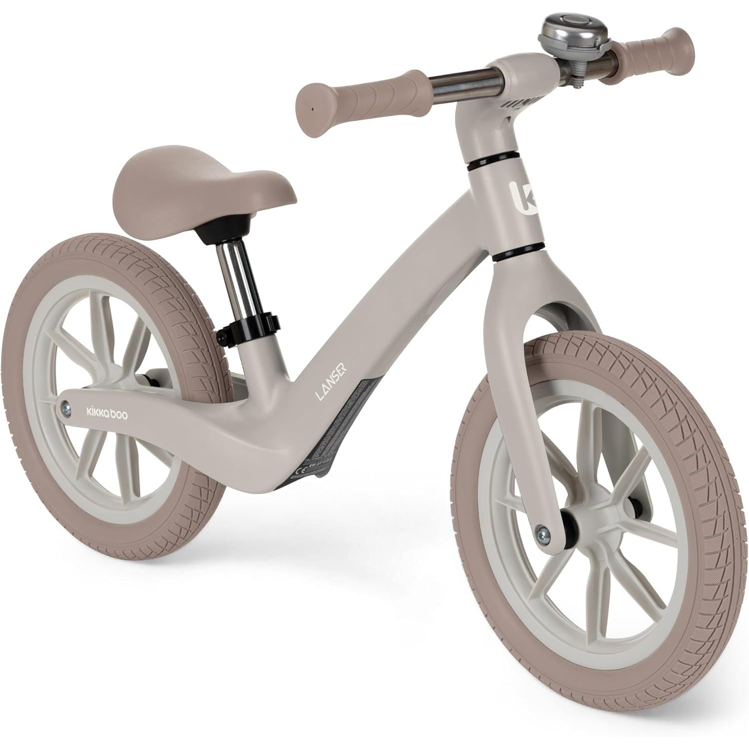 KikkaBoo LANSER Lightweight Fiberglass Balance Bike with Adjustable Seat & 12” Wheels Beige Age- 2 Years to 6 Years