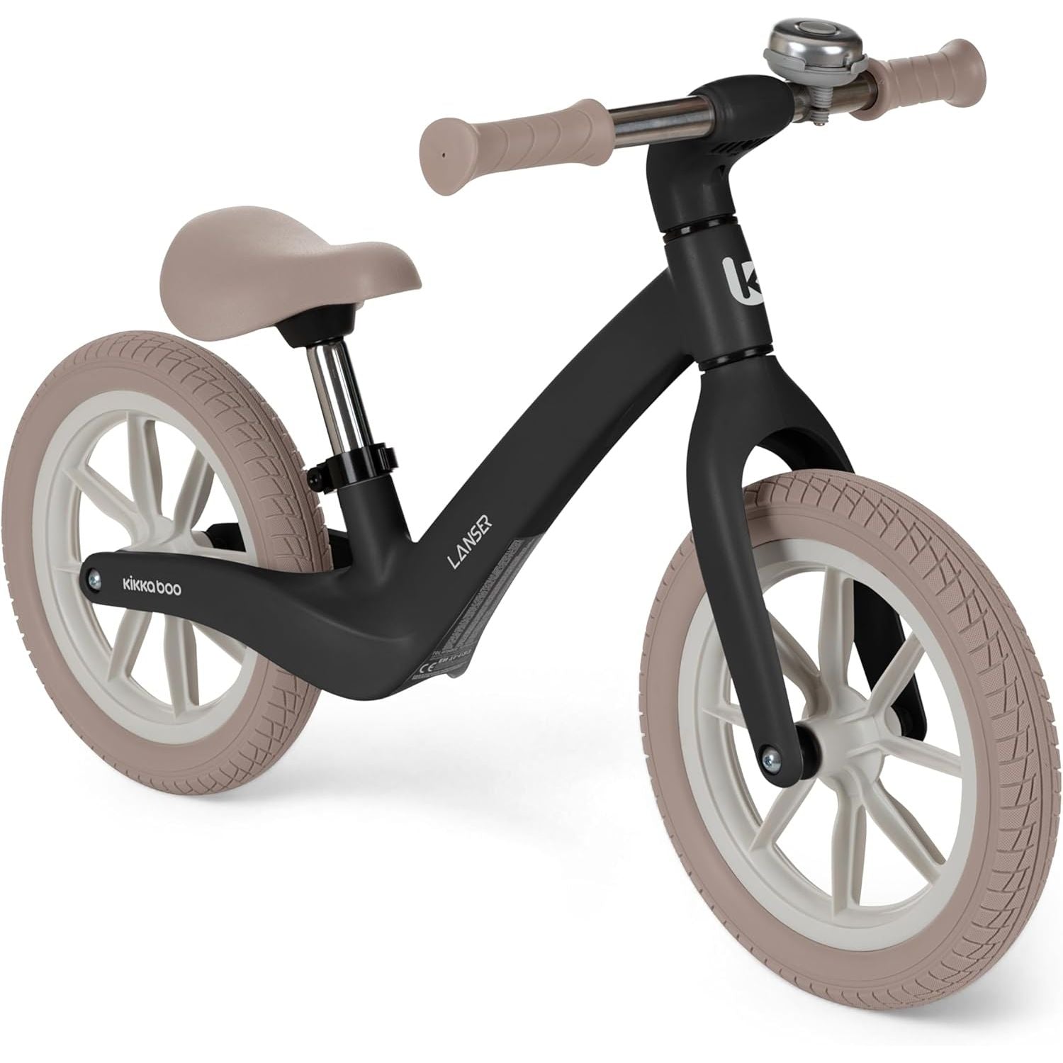 KikkaBoo LANSER Lightweight Fiberglass Balance Bike with Adjustable Seat & 12” Wheels Black Age- 2 Years to 6 Years