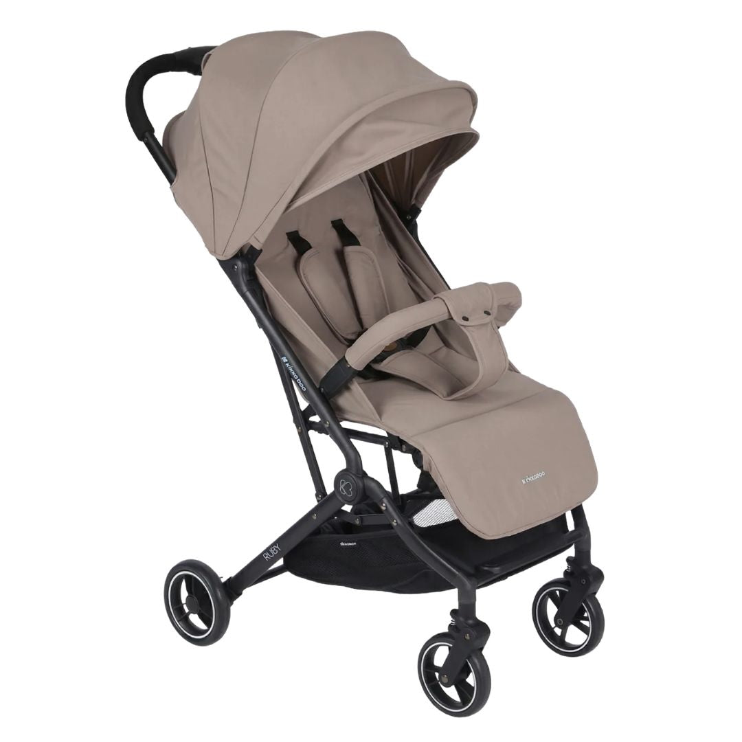 KikkaBoo Ruby Lightweight Ultra-Compact Fold Baby Stroller with Reclining Seat, UV Canopy & Foldable Travel Design Beige Age- Newborn to 36 Months (Up to 15 kg)