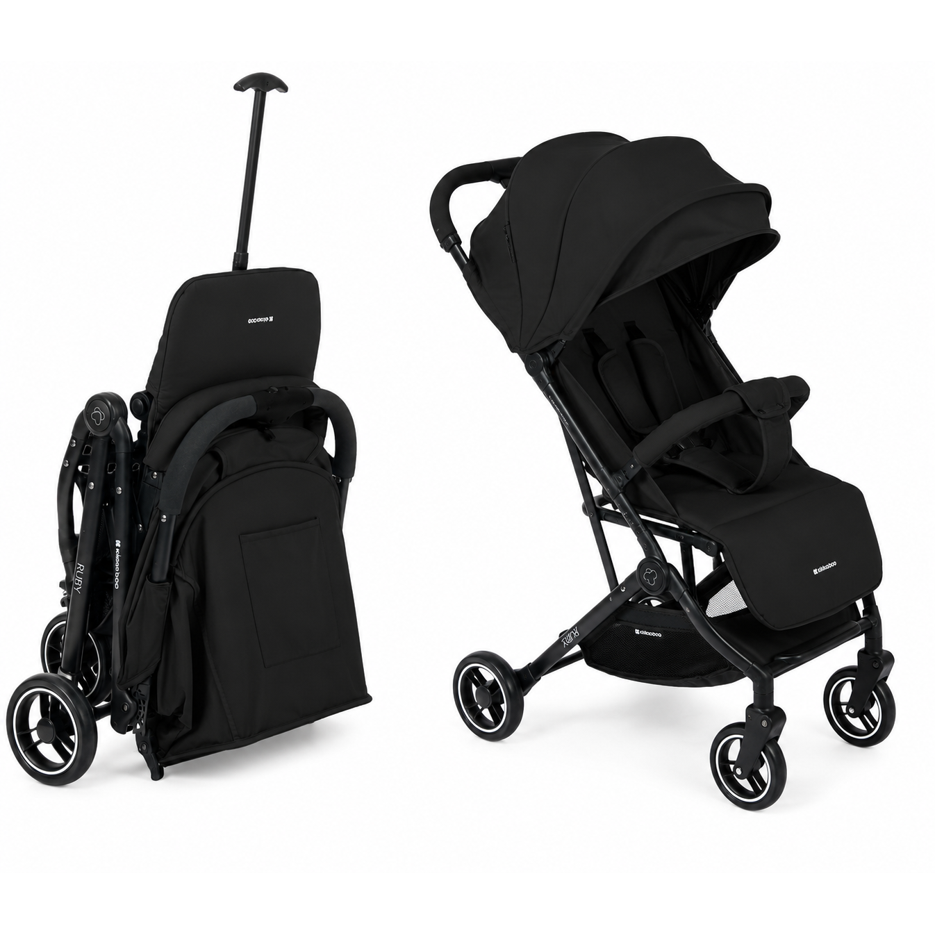 KikkaBoo Ruby Lightweight Ultra-Compact Fold Baby Stroller with Reclining Seat, UV Canopy & Foldable Travel Design Black Age-  Newborn to 36 Months (Up to 15 kg)