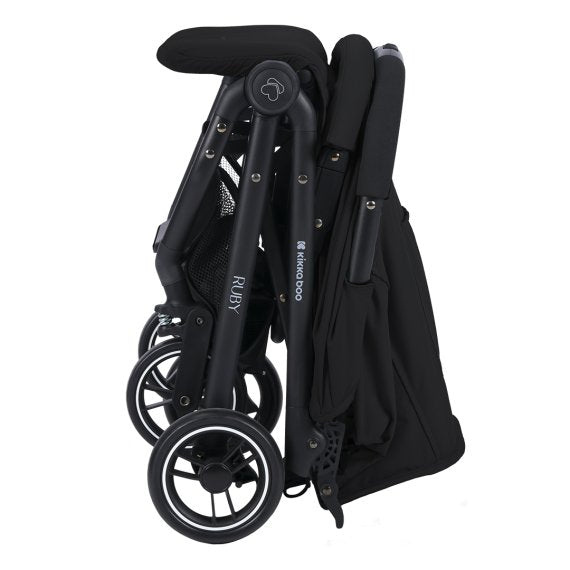 KikkaBoo Ruby Lightweight Ultra-Compact Fold Baby Stroller with Reclining Seat, UV Canopy & Foldable Travel Design Black Age-  Newborn to 36 Months (Up to 15 kg)