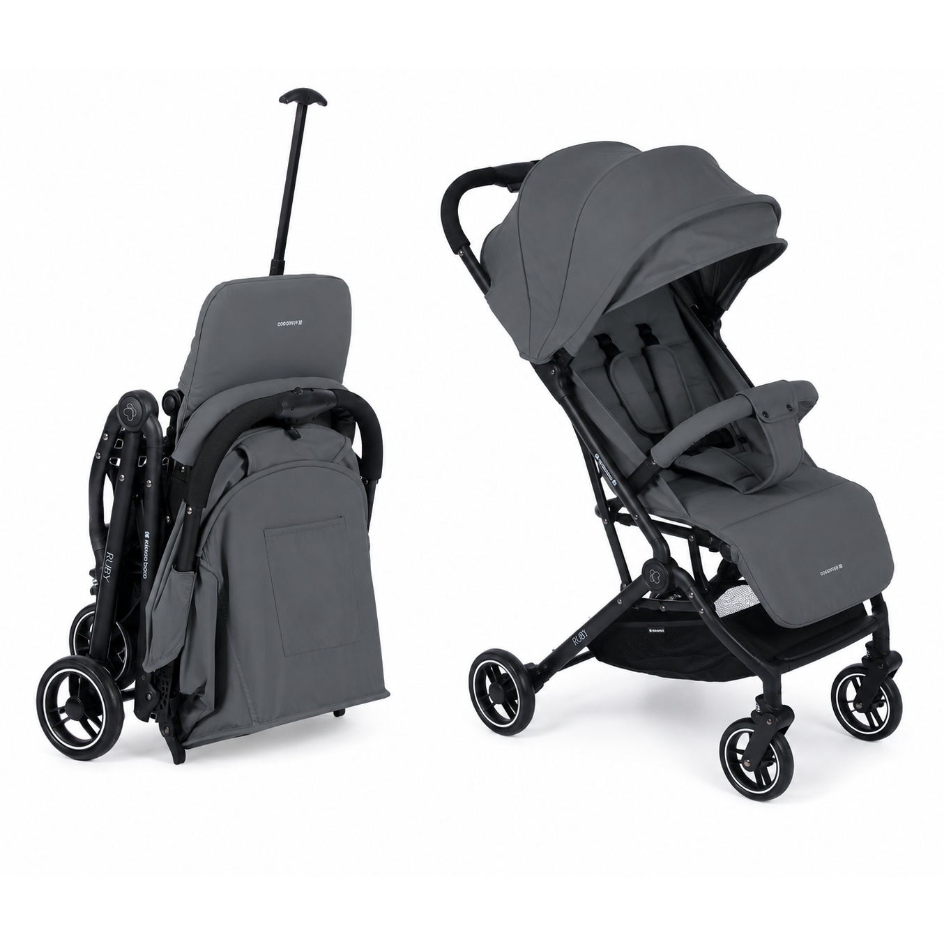 KikkaBoo Ruby Lightweight Ultra-Compact Fold Baby Stroller with Reclining Seat, UV Canopy & Foldable Travel Design Grey Age-  Newborn to 36 Months (Up to 15 kg)