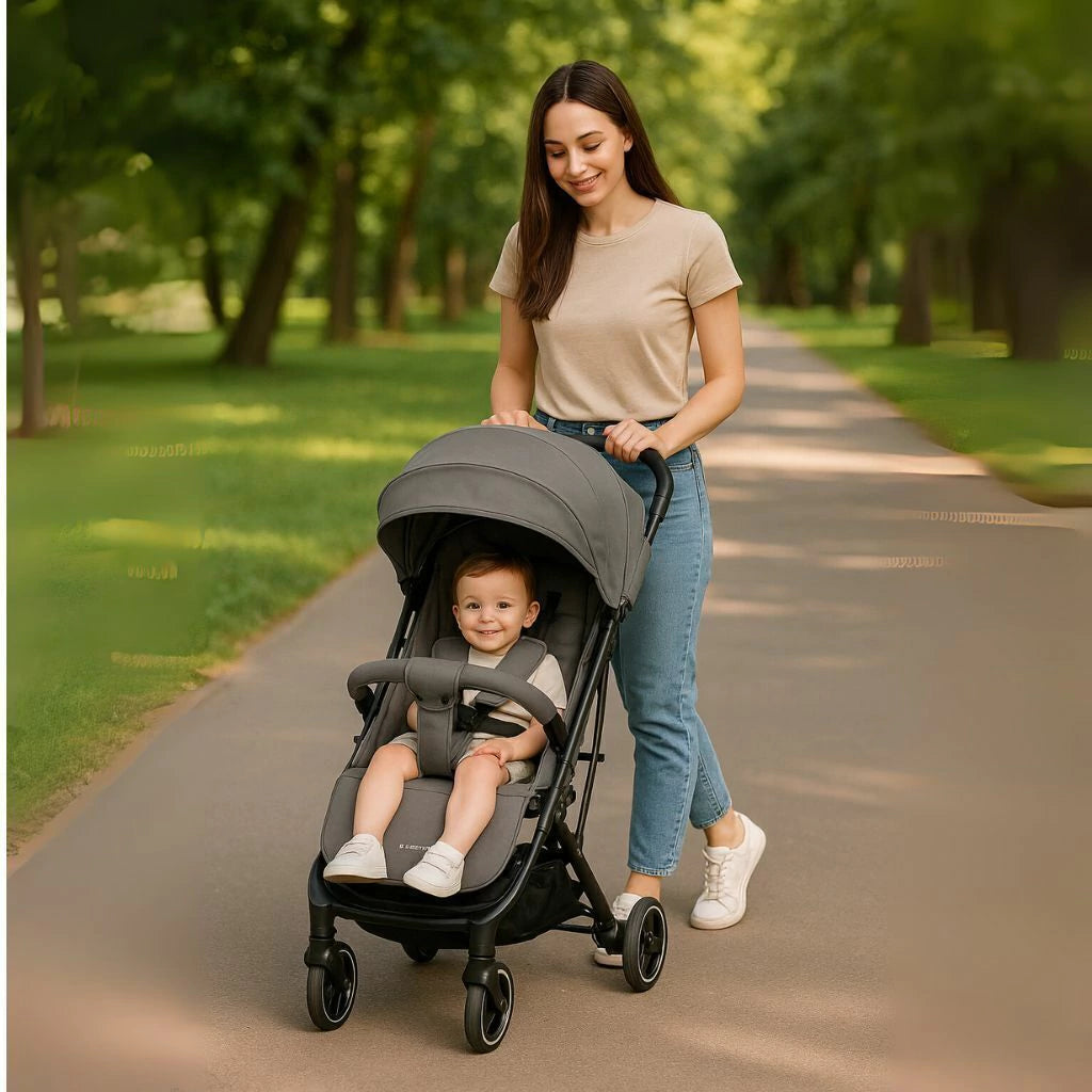 KikkaBoo Ruby Lightweight Ultra-Compact Fold Baby Stroller with Reclining Seat, UV Canopy & Foldable Travel Design Grey Age-  Newborn to 36 Months (Up to 15 kg)