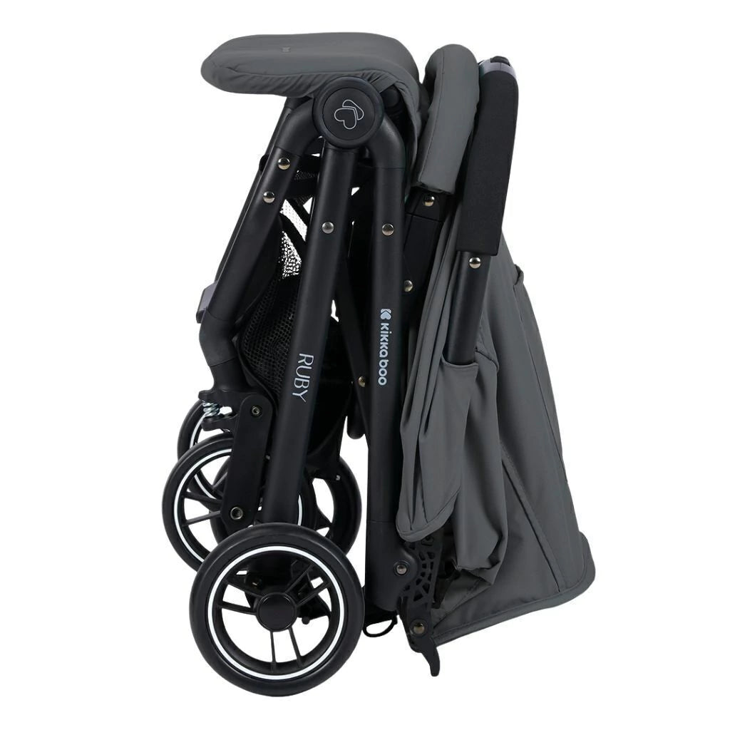 KikkaBoo Ruby Lightweight Ultra-Compact Fold Baby Stroller with Reclining Seat, UV Canopy & Foldable Travel Design Grey Age-  Newborn to 36 Months (Up to 15 kg)