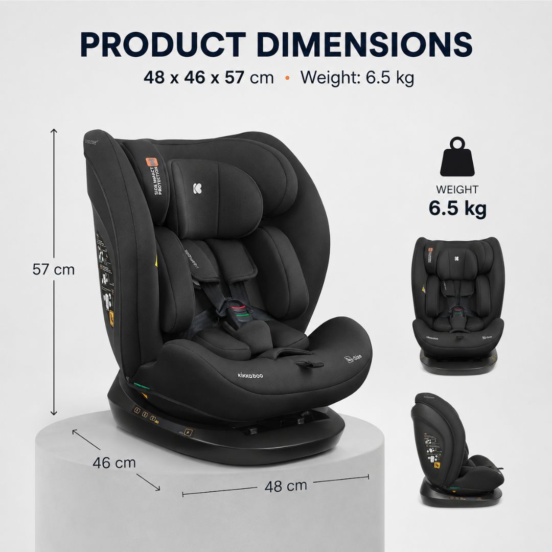 KikkaBoo i-Explore 2 i-Size Car Seat for Group 0+/1/2/3 (40â€“150 cm) Black Age- Newborn to 12 Years