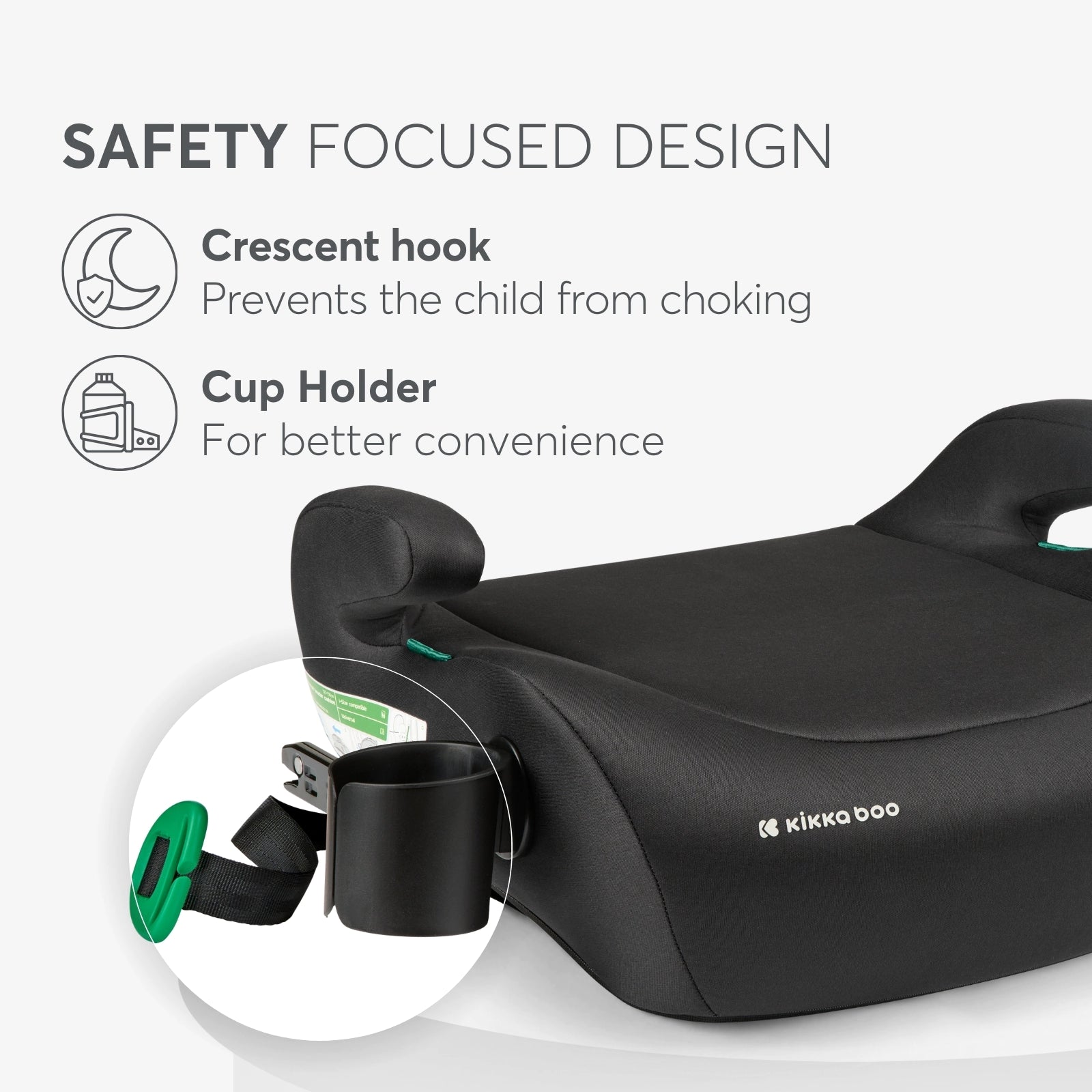 KikkaBoo i-TIP 2 i-Size ISOFIX Booster Car Seat with Cup Holder (125–150 cm)  Black Age- 7 Years to 12 Years